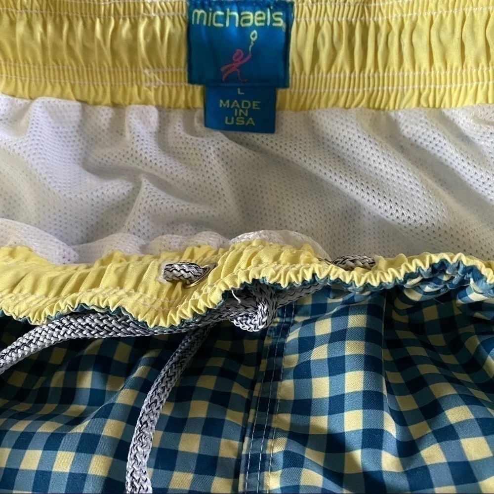 𝅺MICHAEL’S Swim Trunks Checked Yellow and Blue